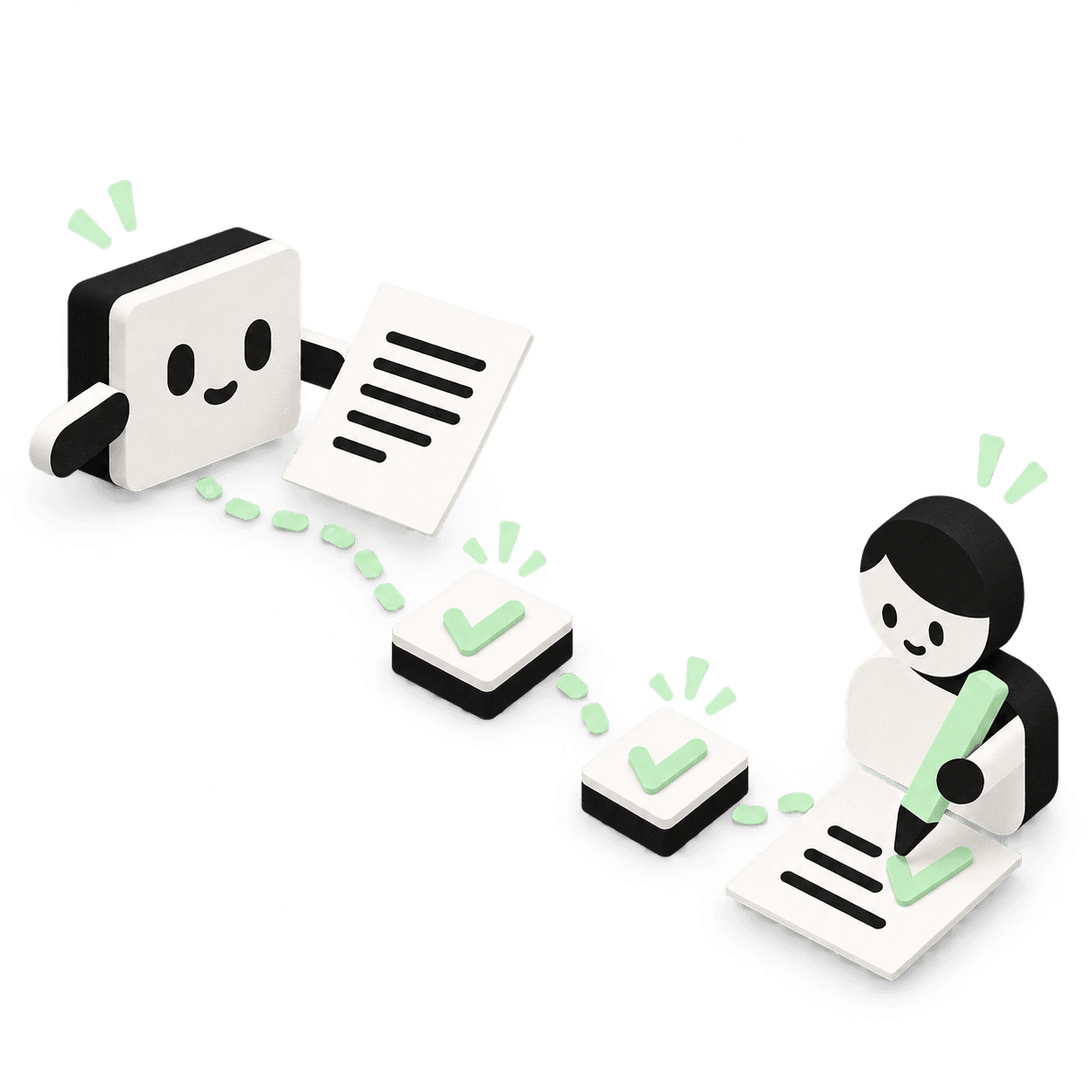 An agent passes an agreement through approval checkpoints to a human signer